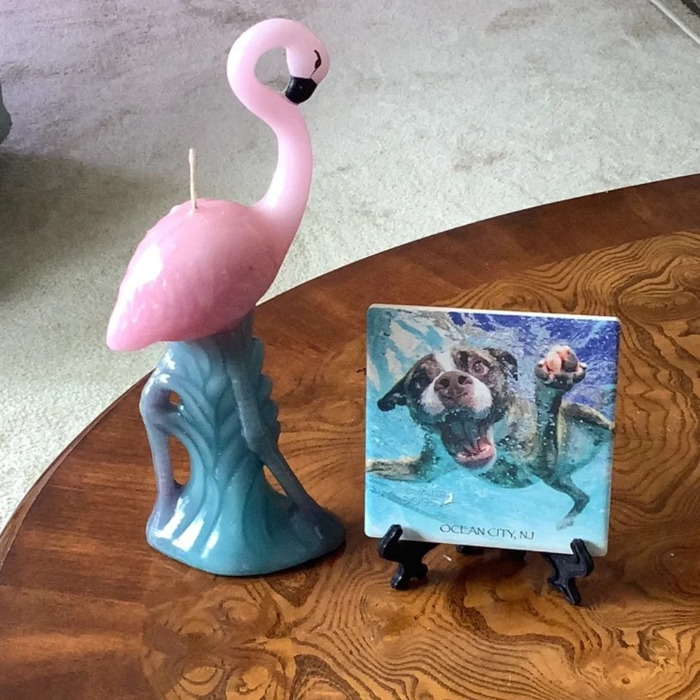 Flamingo candle coaster with stand Dog in water bundle 3 piece total